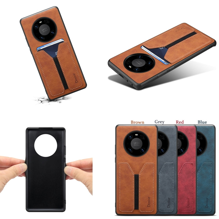 For Huawei Mate 50 Pro Denior DV Elastic Card PU Back Cover Phone Case(Grey) by Denior