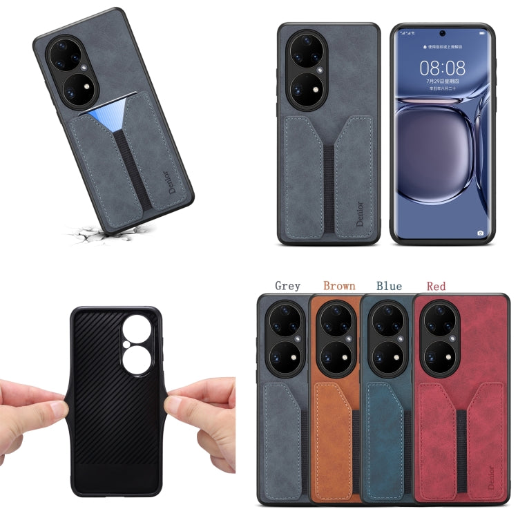 For Huawei P50 Denior DV Elastic Card PU Back Cover Phone Case(Grey) by Denior