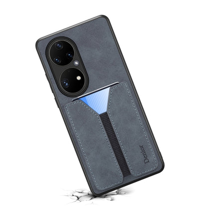 For Huawei P50 Pro Denior DV Elastic Card PU Back Cover Phone Case(Grey) by Denior