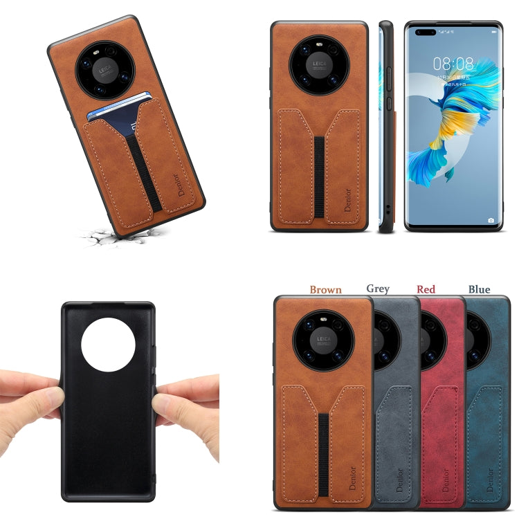 For Huawei Mate 40 Denior DV Elastic Card PU Back Cover Phone Case(Grey) by Denior