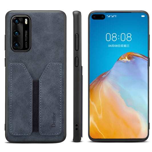 For Huawei P40 Denior DV Elastic Card PU Back Cover Phone Case(Grey) by Denior