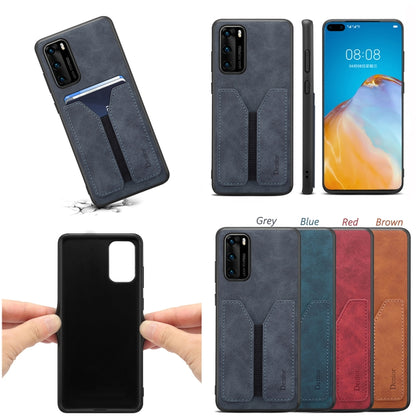 For Huawei P40 Denior DV Elastic Card PU Back Cover Phone Case(Grey) by Denior