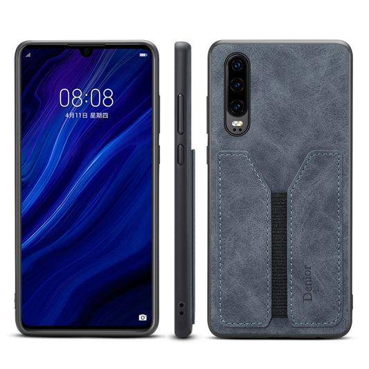 For Huawei P30 Denior DV Elastic Card PU Back Cover Phone Case(Grey) by Denior