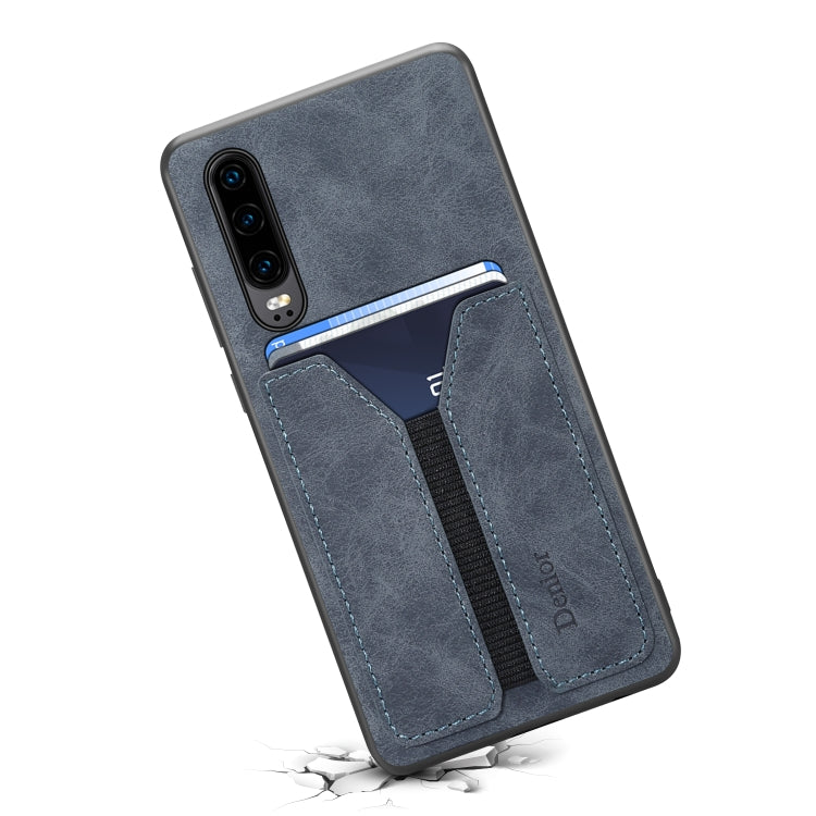 For Huawei P30 Denior DV Elastic Card PU Back Cover Phone Case(Grey) by Denior