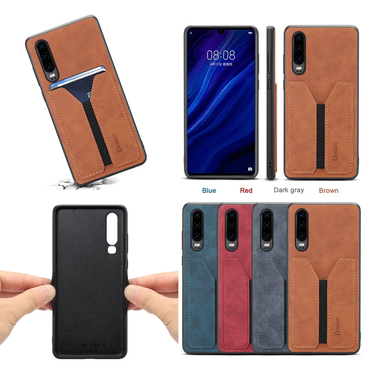 For Huawei P30 Denior DV Elastic Card PU Back Cover Phone Case(Grey) by Denior