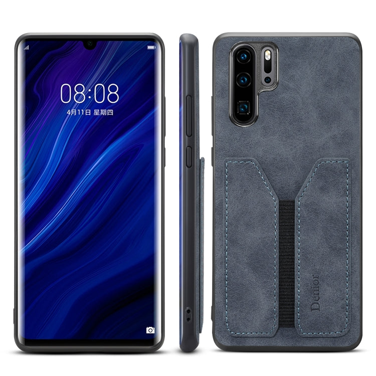 For Huawei P30 Pro Denior DV Elastic Card PU Back Cover Phone Case(Grey) by Denior