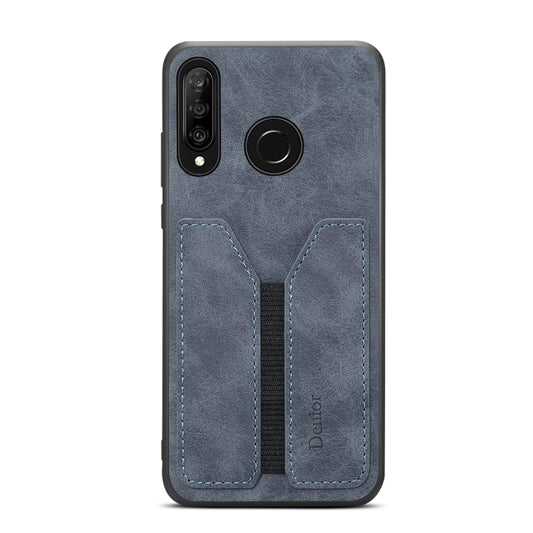 For Huawei P30 Lite Denior DV Elastic Card PU Back Cover Phone Case(Grey) by Denior