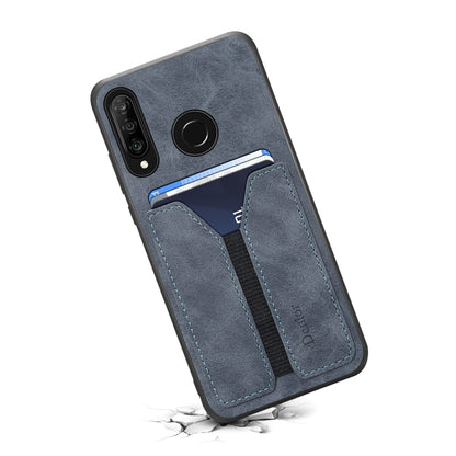 For Huawei P30 Lite Denior DV Elastic Card PU Back Cover Phone Case(Grey) by Denior