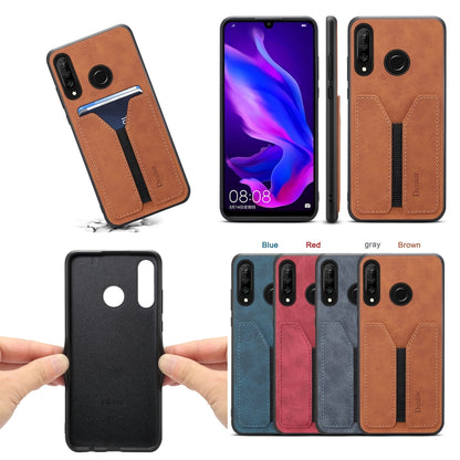 For Huawei P30 Lite Denior DV Elastic Card PU Back Cover Phone Case(Grey) by Denior