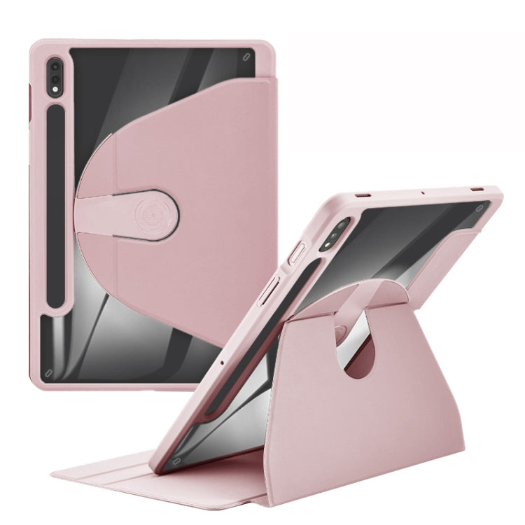 For Samsung Galaxy Tab A8 10.5 2021 Acrylic 360 Degree Rotation Holder Tablet Leather Case(Baby Pink) by bashfashion