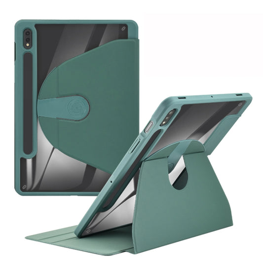 For Samsung Galaxy Tab A8 10.5 2021 Acrylic 360 Degree Rotation Holder Tablet Leather Case(Emerald Green) by bashfashion