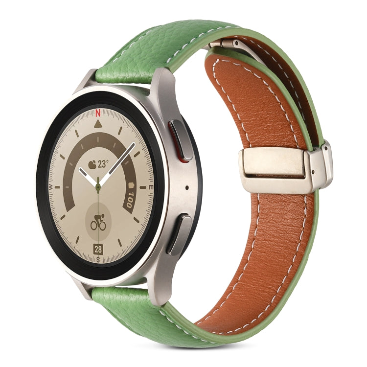 For Samsung Galaxy Watch 5 Folding Buckle Genuine Leather Watch Band(Green) by bashfashion