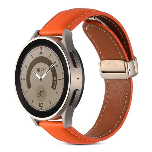 For Samsung Galaxy Watch 5 Folding Buckle Genuine Leather Watch Band(Orange) by bashfashion