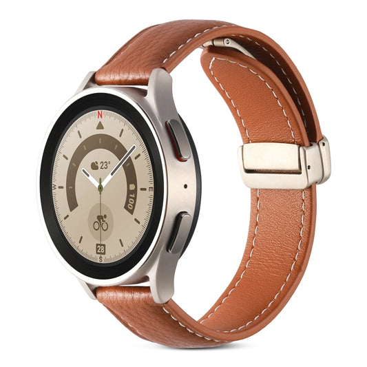 For Samsung Galaxy Watch 5 Folding Buckle Genuine Leather Watch Band(Brown) by bashfashion