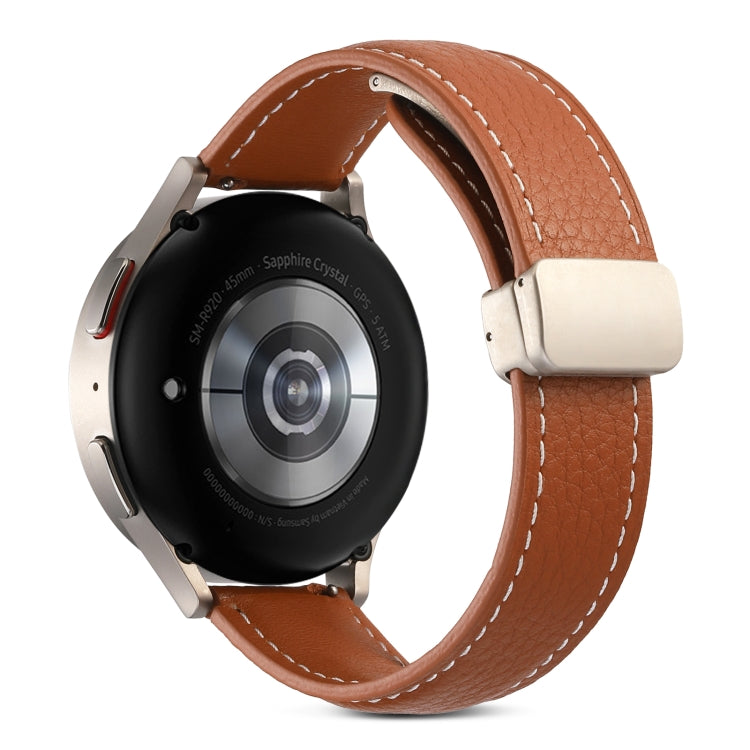 For Samsung Galaxy Watch 5 Folding Buckle Genuine Leather Watch Band(Brown) by bashfashion