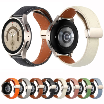For Samsung Galaxy Watch 5 Folding Buckle Genuine Leather Watch Band(Nebula Grey) by bashfashion