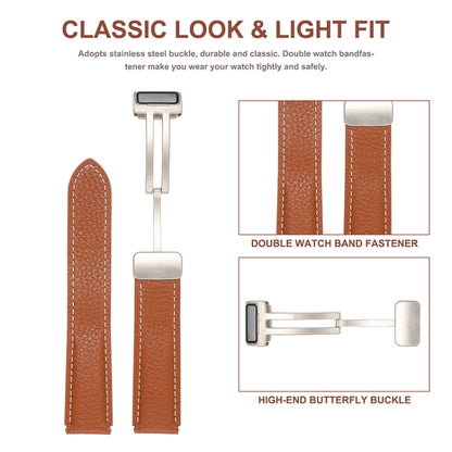 For Samsung Galaxy Watch 5 Folding Buckle Genuine Leather Watch Band(Black) by bashfashion