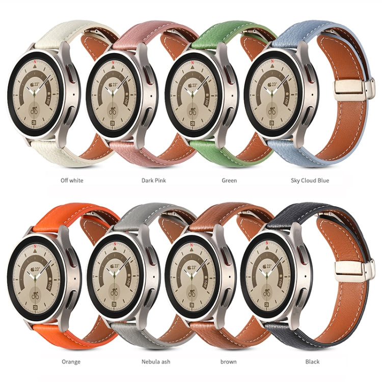 For Samsung Galaxy Watch 5 Folding Buckle Genuine Leather Watch Band(Off White) by bashfashion
