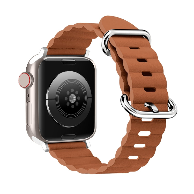 Ocean Style Leather Watch Strap For Apple Watch Series 8&7 41mm / SE 2&6&SE&5&4 40mm / 3&2&1 38mm(Golden Brown) by bashfashion