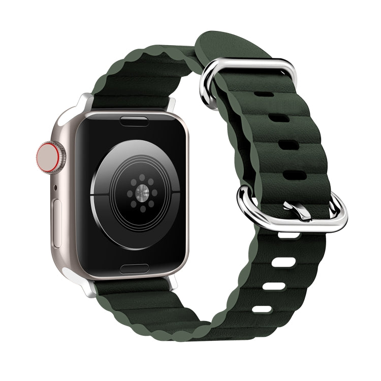 Ocean Style Leather Watch Strap For Apple Watch Series 8&7 41mm / SE 2&6&SE&5&4 40mm / 3&2&1 38mm(Pine Forest Green) by bashfashion