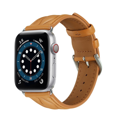 Hyperbolic Wave Leather Strap For Apple Watch Ultra 49mm / Series 8&7 45mm / SE 2&6&SE&5&4 44mm / 3&2&1 42mm(Khaki) by bashfashion