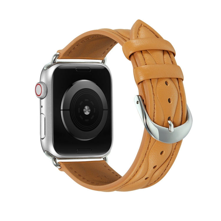 Hyperbolic Wave Leather Strap For Apple Watch Ultra 49mm / Series 8&7 45mm / SE 2&6&SE&5&4 44mm / 3&2&1 42mm(Khaki) by bashfashion