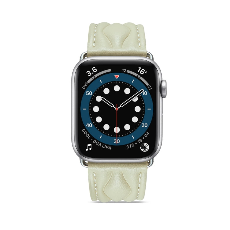 Hyperbolic Wave Leather Strap For Apple Watch Ultra 49mm / Series 8&7 45mm / SE 2&6&SE&5&4 44mm / 3&2&1 42mm(Beige) by bashfashion
