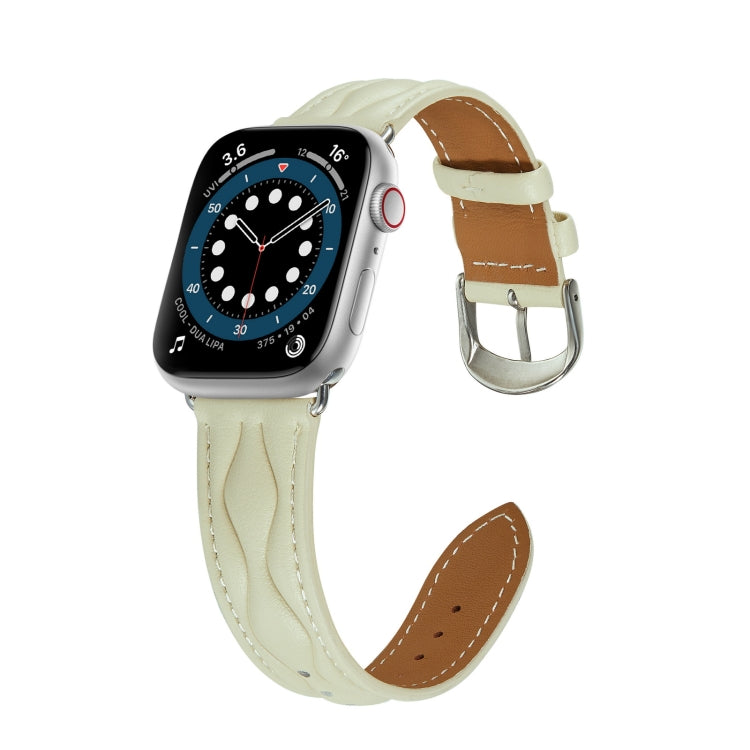 Hyperbolic Wave Leather Strap For Apple Watch Ultra 49mm / Series 8&7 45mm / SE 2&6&SE&5&4 44mm / 3&2&1 42mm(Beige) by bashfashion