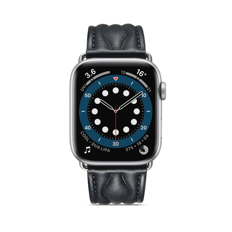 Hyperbolic Wave Leather Strap For Apple Watch Ultra 49mm / Series 8&7 45mm / SE 2&6&SE&5&4 44mm / 3&2&1 42mm(Black) by bashfashion