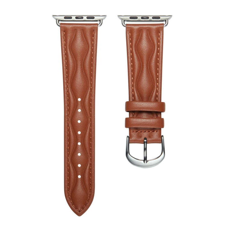 Hyperbolic Wave Leather Strap For Apple Watch Ultra 49mm / Series 8&7 45mm / SE 2&6&SE&5&4 44mm / 3&2&1 42mm (Brown) by bashfashion