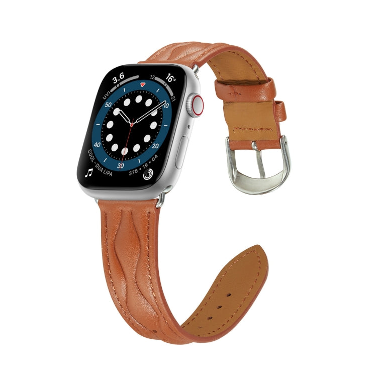 Hyperbolic Wave Leather Strap For Apple Watch Ultra 49mm / Series 8&7 45mm / SE 2&6&SE&5&4 44mm / 3&2&1 42mm (Brown) by bashfashion