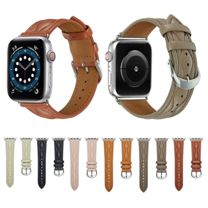 Hyperbolic Wave Leather Strap For Apple Watch Ultra 49mm / Series 8&7 45mm / SE 2&6&SE&5&4 44mm / 3&2&1 42mm(Khaki) by bashfashion