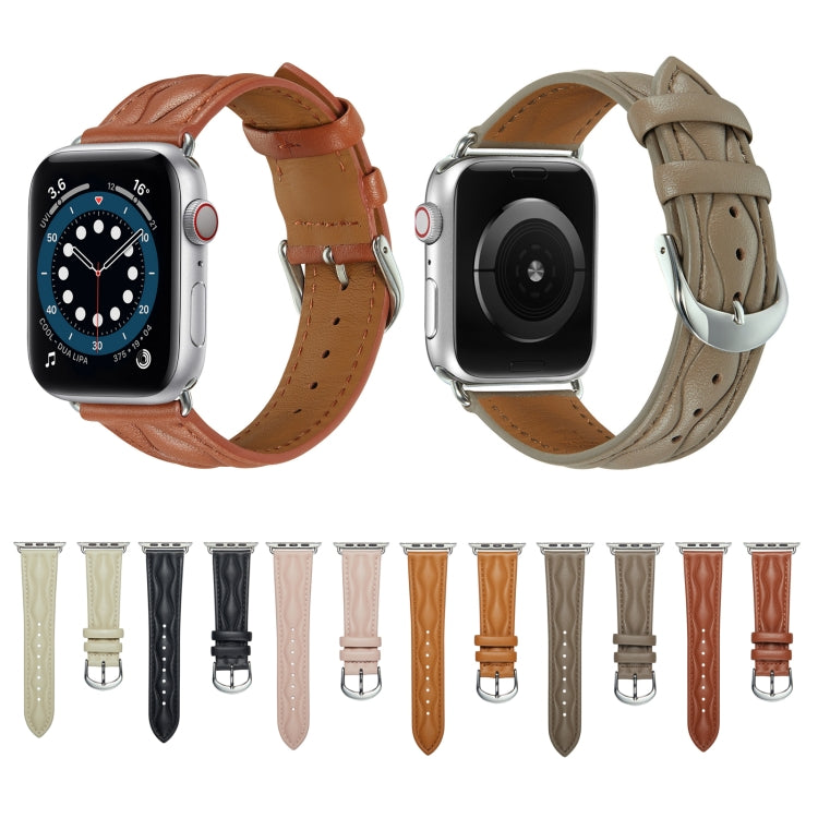 Hyperbolic Wave Leather Strap For Apple Watch Ultra 49mm / Series 8&7 45mm / SE 2&6&SE&5&4 44mm / 3&2&1 42mm(Beige) by bashfashion
