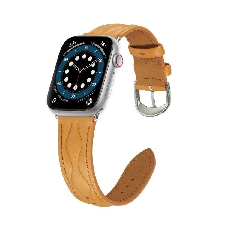 Hyperbolic Wave Leather Strap For Apple Watch Series 8&7 41mm / SE 2&6&SE&5&4 40mm / 3&2&1 38mm(Khaki) by bashfashion