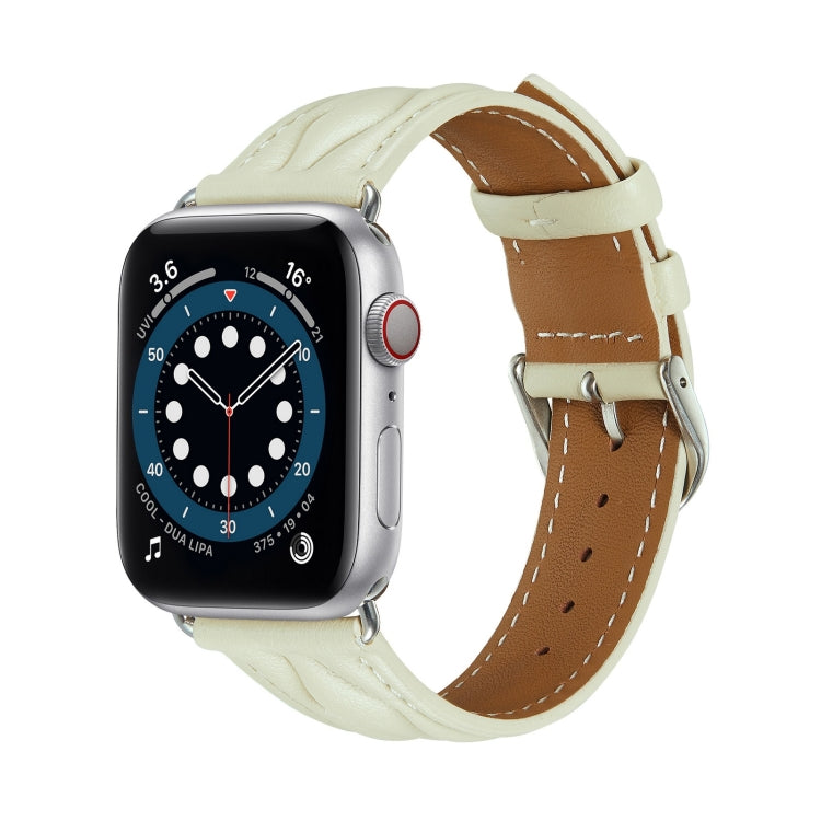Hyperbolic Wave Leather Strap For Apple Watch Series 8&7 41mm / SE 2&6&SE&5&4 40mm / 3&2&1 38mm(Beige) by bashfashion