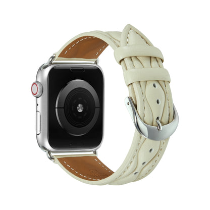Hyperbolic Wave Leather Strap For Apple Watch Series 8&7 41mm / SE 2&6&SE&5&4 40mm / 3&2&1 38mm(Beige) by bashfashion