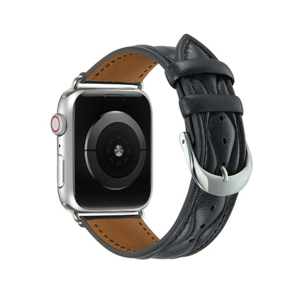 Hyperbolic Wave Leather Strap For Apple Watch Series 8&7 41mm / SE 2&6&SE&5&4 40mm / 3&2&1 38mm(Black) by bashfashion