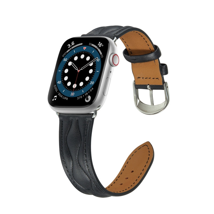 Hyperbolic Wave Leather Strap For Apple Watch Series 8&7 41mm / SE 2&6&SE&5&4 40mm / 3&2&1 38mm(Black) by bashfashion