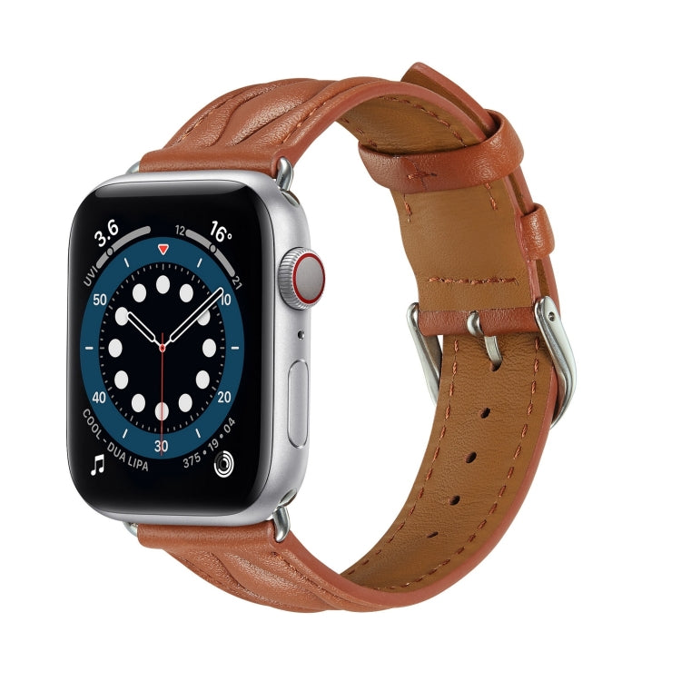 Hyperbolic Wave Leather Strap For Apple Watch Series 8&7 41mm / SE 2&6&SE&5&4 40mm / 3&2&1 38mm(Brown) by bashfashion