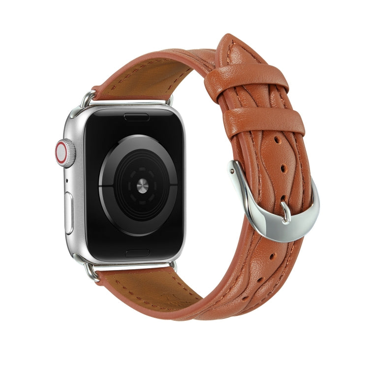 Hyperbolic Wave Leather Strap For Apple Watch Series 8&7 41mm / SE 2&6&SE&5&4 40mm / 3&2&1 38mm(Brown) by bashfashion