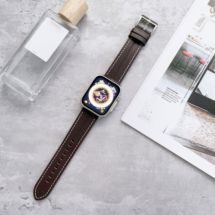 Fluted Leather Strap For Apple Watch Ultra 49mm / Series 8&7 45mm / SE 2&6&SE&5&4 44mm / 3&2&1 42mm(Coffee) by bashfashion
