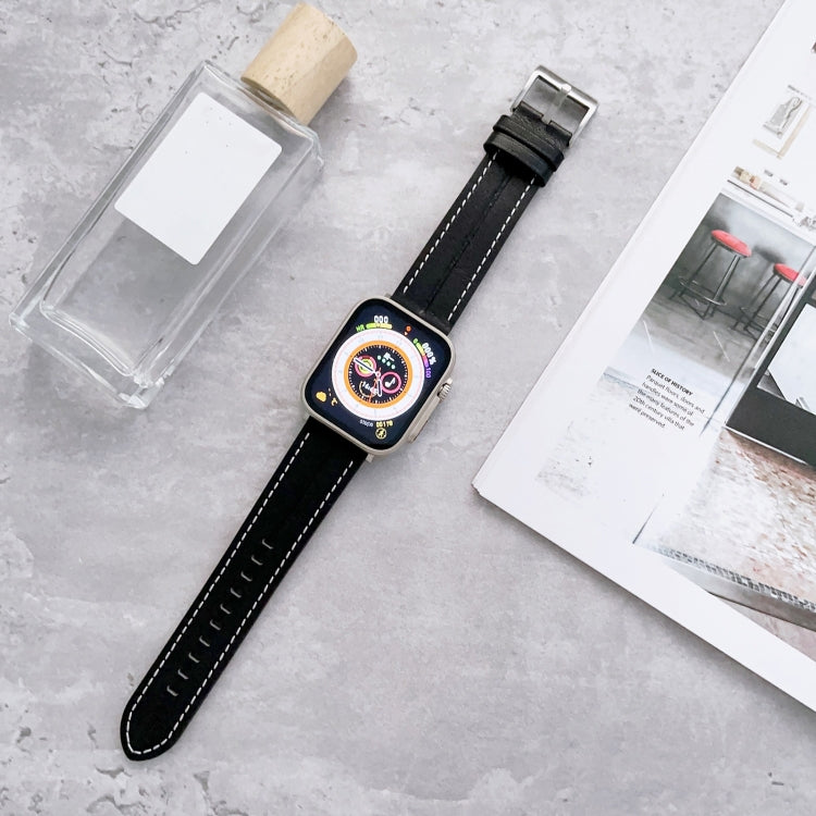 Fluted Leather Strap For Apple Watch Ultra 49mm / Series 8&7 45mm / SE 2&6&SE&5&4 44mm / 3&2&1 42mm(Black) by bashfashion