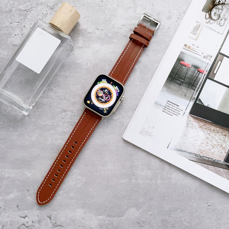 Fluted Leather Strap For Apple Watch Ultra 49mm / Series 8&7 45mm / SE 2&6&SE&5&4 44mm / 3&2&1 42mm(Brown) by bashfashion
