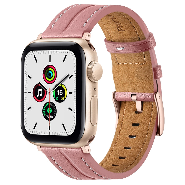 Fluted Leather Strap For Apple Watch Series 8&7 41mm / SE 2&6&SE&5&4 40mm / 3&2&1 38mm(Dark Pink) by bashfashion
