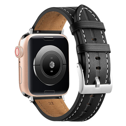Fluted Leather Strap For Apple Watch Series 8&7 41mm / SE 2&6&SE&5&4 40mm / 3&2&1 38mm(Black) by bashfashion