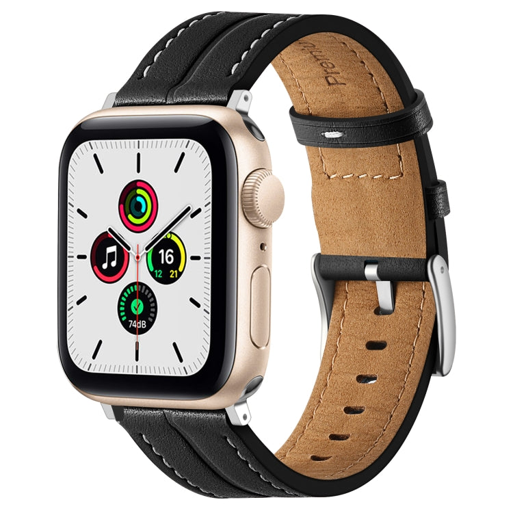 Fluted Leather Strap For Apple Watch Series 8&7 41mm / SE 2&6&SE&5&4 40mm / 3&2&1 38mm(Black) by bashfashion