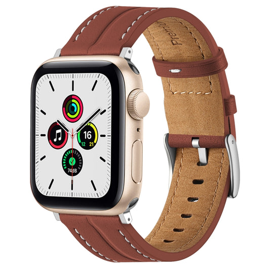 Fluted Leather Strap For Apple Watch Series 8&7 41mm / SE 2&6&SE&5&4 40mm / 3&2&1 38mm(Brown) by bashfashion