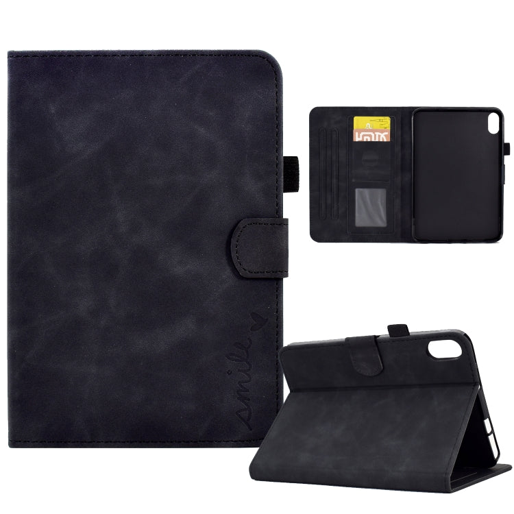 For iPad 2025 / 2022 Embossed Smile Flip Tablet Leather Smart Case(Black) by bashfashion