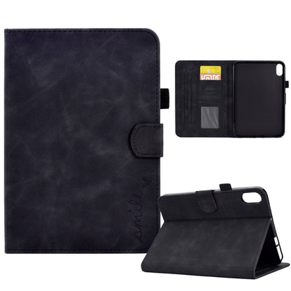 For iPad 2025 / 2022 Embossed Smile Flip Tablet Leather Smart Case(Black) by bashfashion