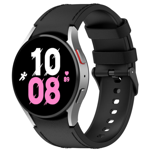 For Samsung Galaxy Watch5 44mm / 40mm Silicone Leather Black Buckle Watch Band, Size:S(Black) by bashfashion
